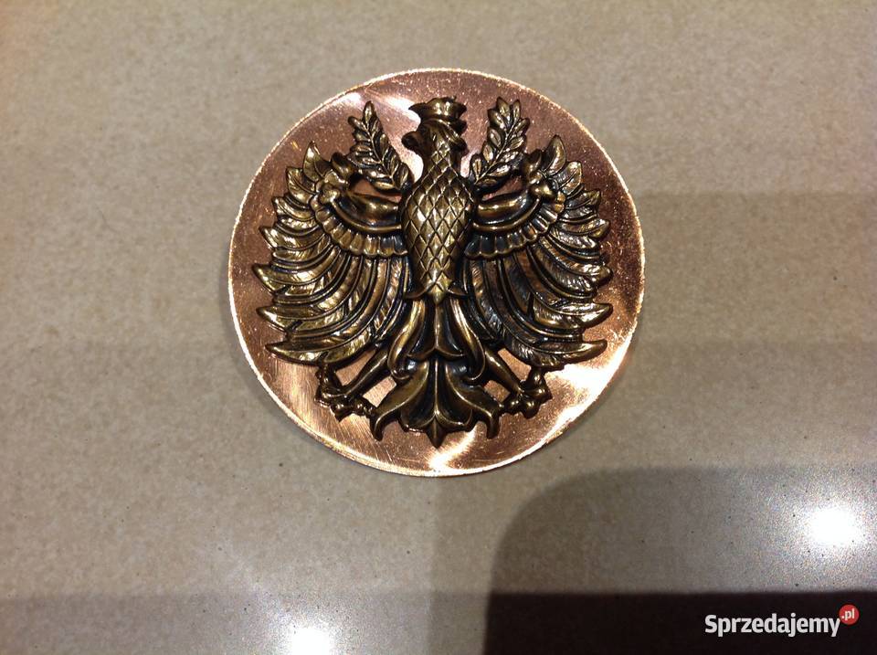 Orzeł z Koroną Przypinka Miedziano Mosiężna Nowa Sól