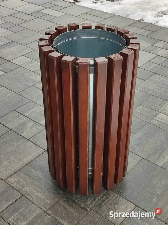 Kosz na śmieci miejski okrągły stalowy drewniany Meble ogrodowe Luboń