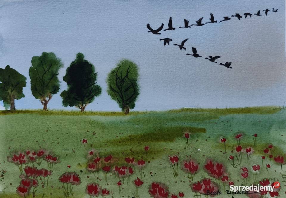 Oryginalna Akwarela Odlatują Ręcznie malowana Gdynia