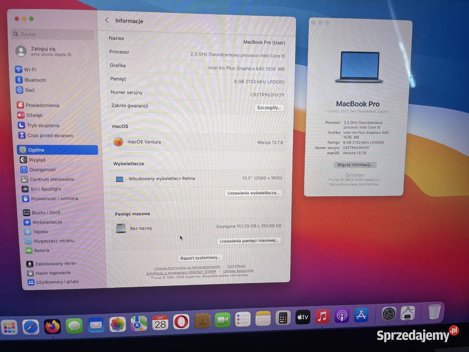 Macbook Pro A1708 2017 i5 8GB 256GB Iris 640 Apple Warszawa