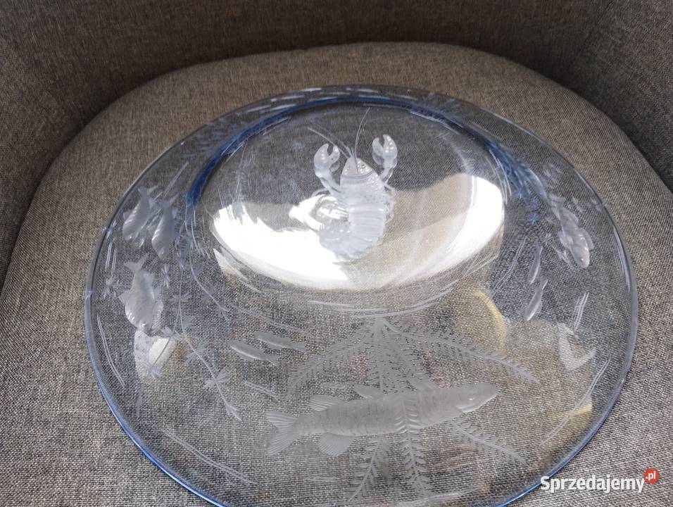 PRL patera szkło błękit ryby 30 art deco Łódź sprzedam