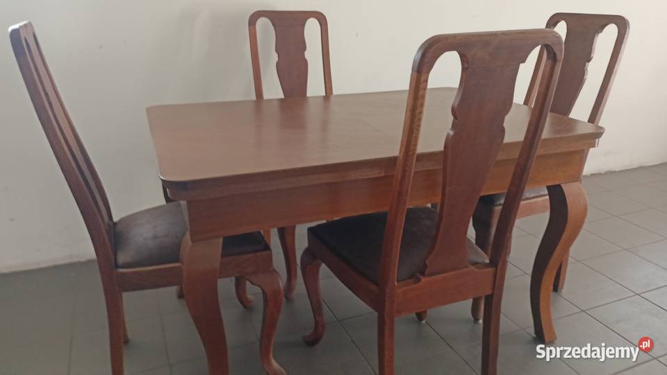 Stół rozkładany z 4 krzesłami dębowe antyk sprzedam