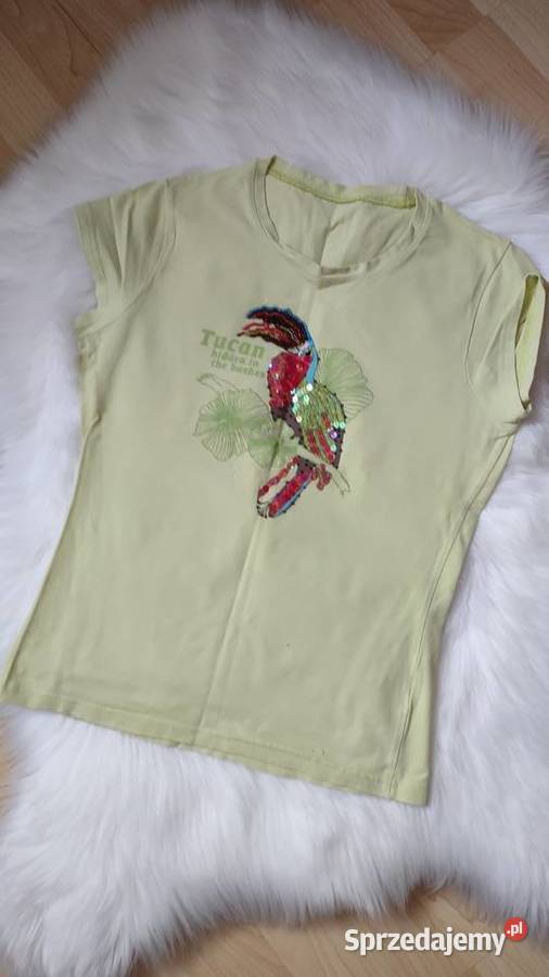 Zielona pastelowa koszulka tshirt z cekinami S Olkusz
