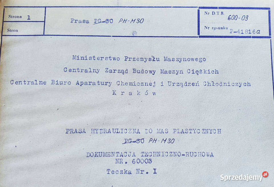 DTR dokumentacja techniczna ruchowa prasa PHM30 Poznań