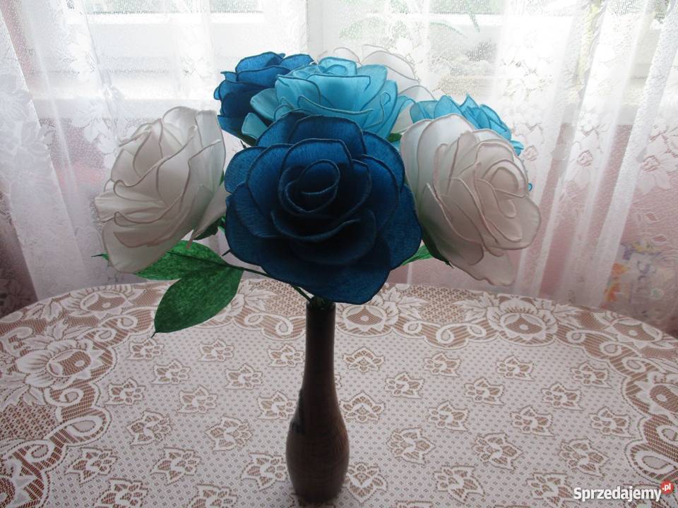 Bukiet 7 róż rękodzieło na prezent ślub imieniny wielokolorowy Wrocław