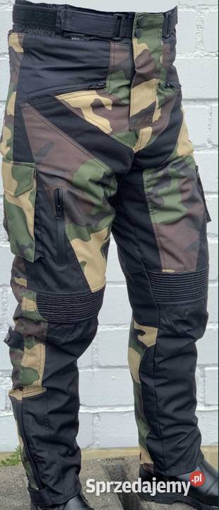 Zielone Moro spodnie na motocykl Bojówki Wstawki Witnica