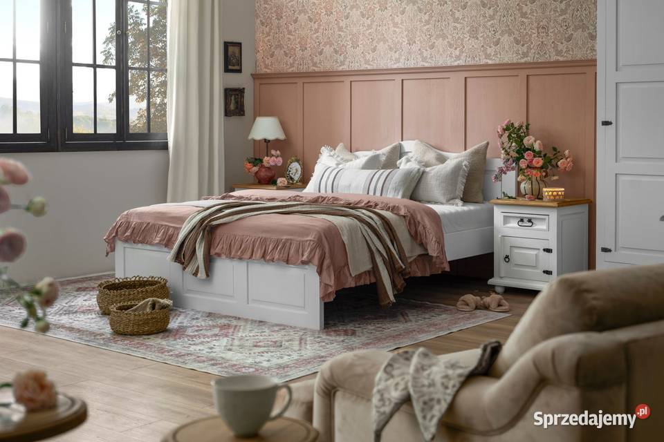 Białe łózko drewniane w stylu wiejskim ACC 04 95cm sprzedam