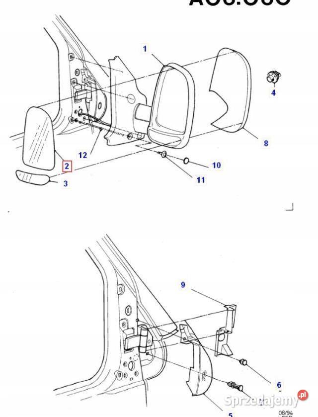 WKŁAD LUSTERKA LEWY FORD TRANSIT 9400 7194189 osobowe