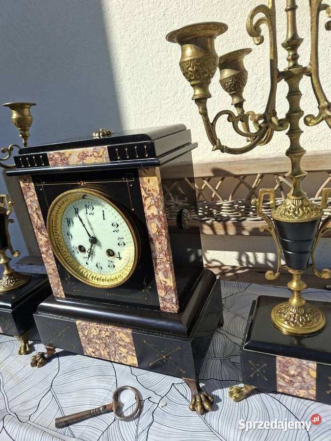 Kominkowy zegar marmurowy plus 2 kandelabry Rzeszów