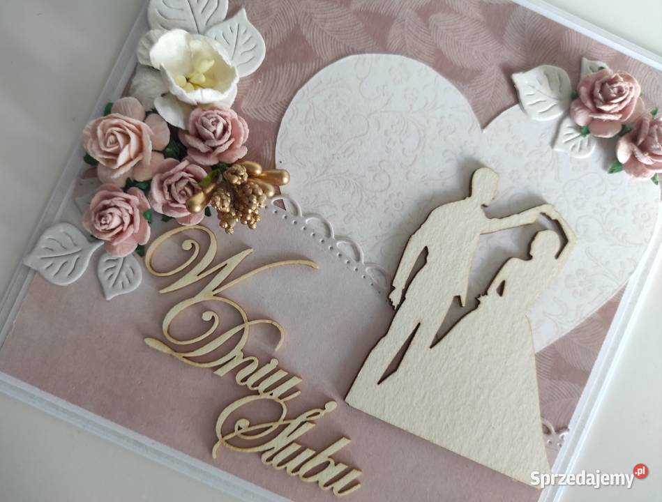 Kartka ręcznie robiona na ślub w pudełeczku Rękodzieło Łódź sprzedam