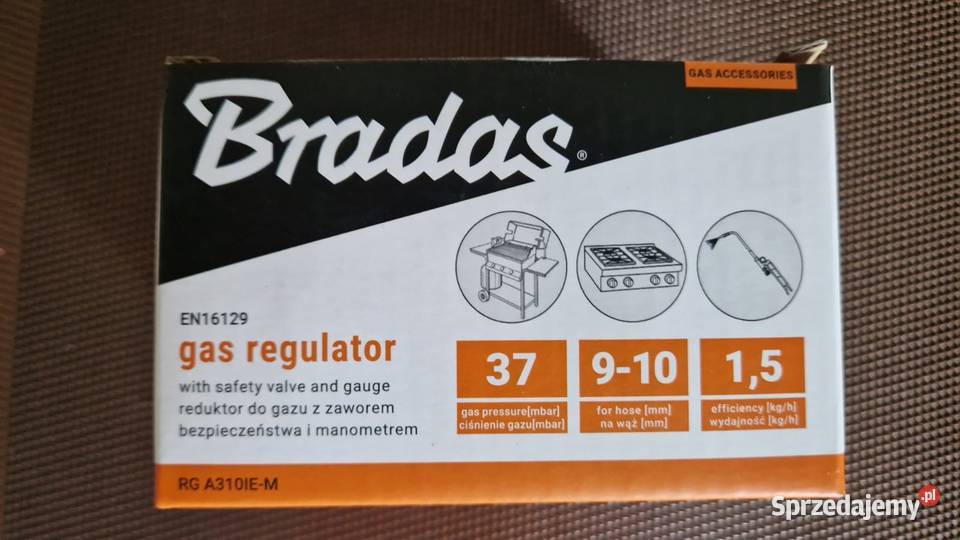 Reduktor gazowy 37 mbar Bradas z manometrem Zamość