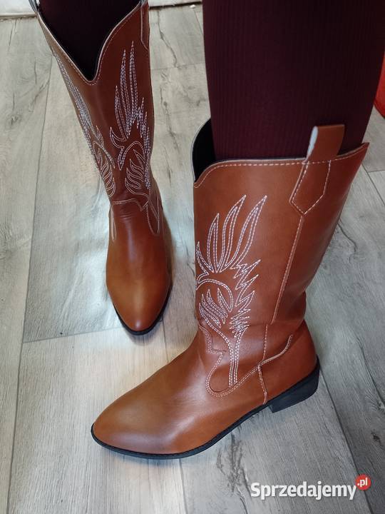 4243 Brązowe karmelowe Wyszywane Kozaki kowbojki 27cm małopolskie Kraków
