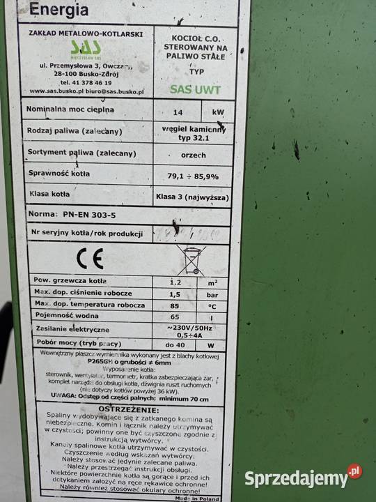 Piec Sas UWT 14kw Piece i kominki Orońsko