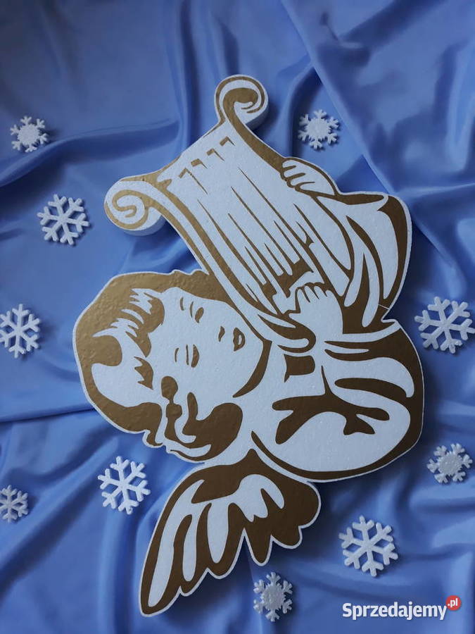 Aniołek z harfą i z trąbką dekoracja Boże Dobrzyca