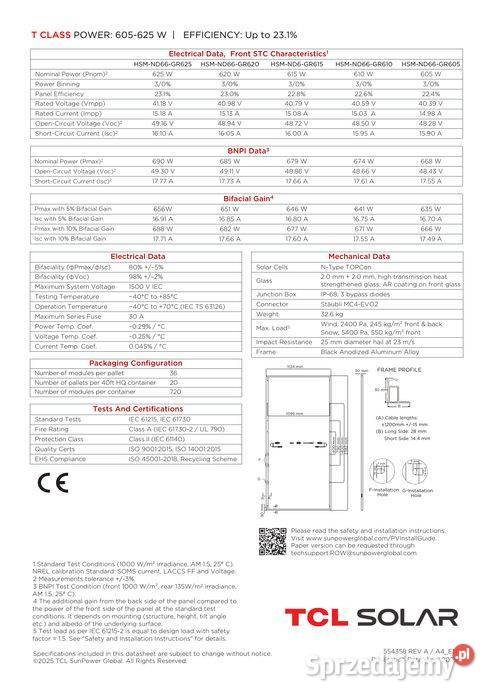 PALETA 36 TCL Solar 615W HSMND66GR615