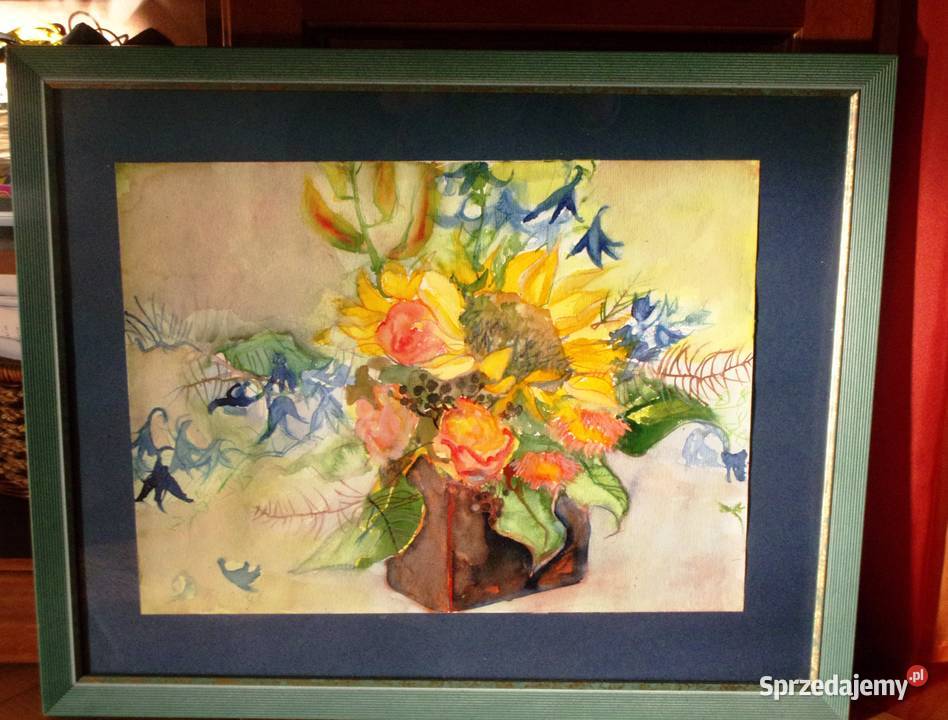 Akwarela Bukiet kwiatów w ładnej profesionalnej sprzedam