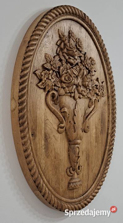 Bukiet kwiatów płaskorzaźba w dębie PIĘKNA Obrazki i obrazy
