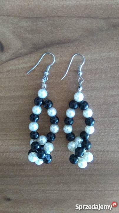 Kolczyki z koralików biało czarne mazowieckie Warszawa