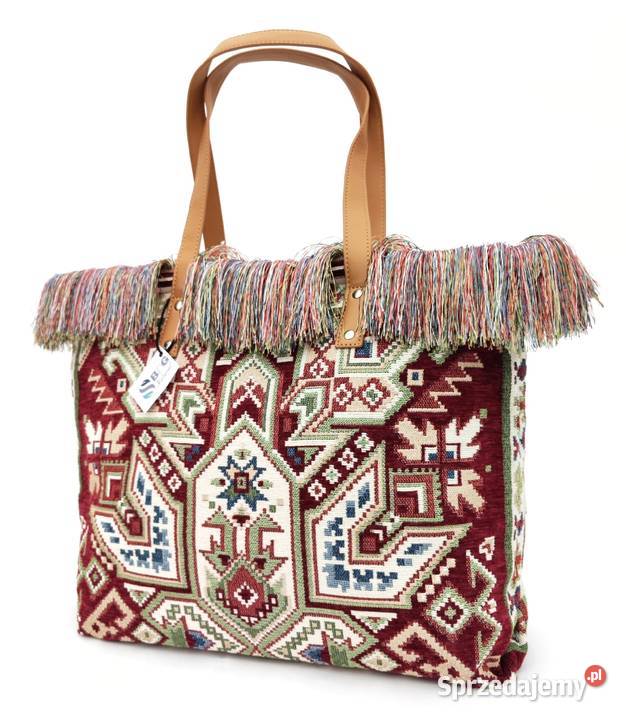 Torebka duża bawełniana tkana AZTEC frędzle a4 Na ramię  Gdańsk