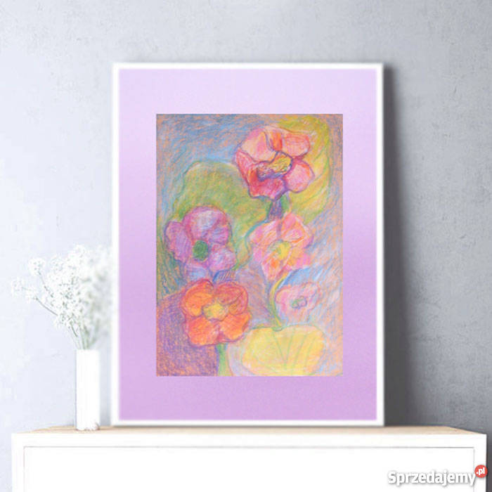 kwiaty kolorowy obrazekszkic z kwiatkamipastele Dekoracje i ozdoby sprzedam