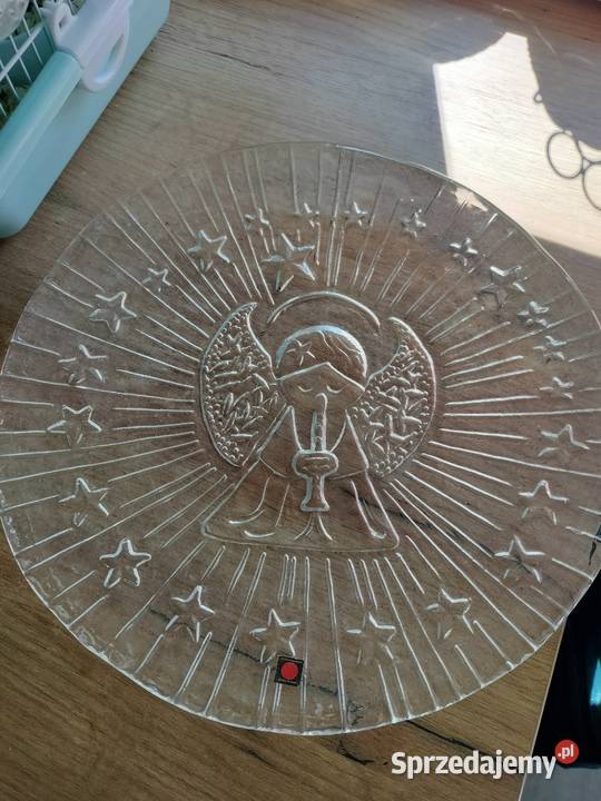 Duży talerz ciężka patera szklana z aniołem Choszczno
