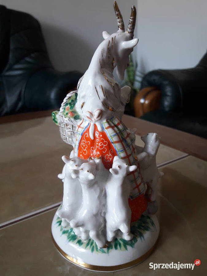 Porcelanowa figurka Koza i siedmioro koźląt LFZ lubelskie Janów Lubelski