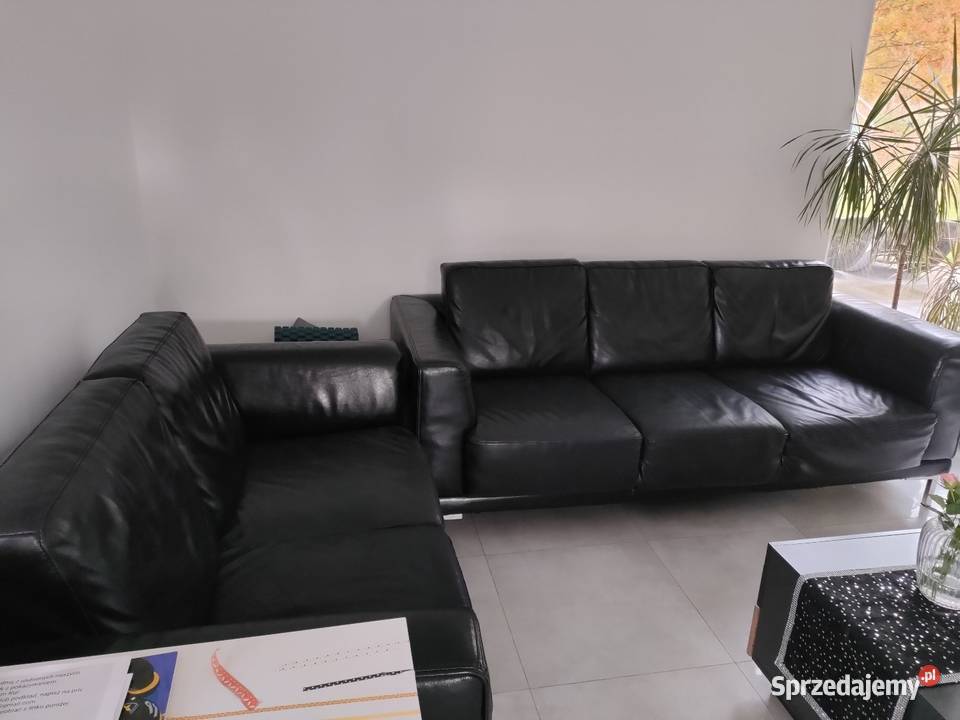 Kanapa sofa 2 sztuki skóra czarna Lubań