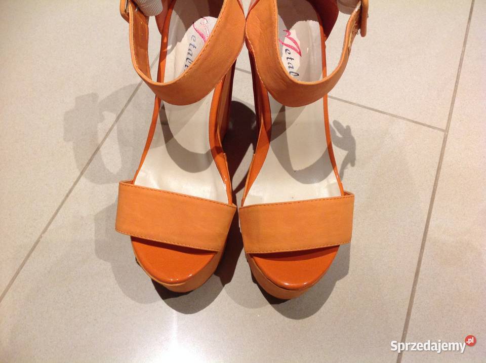 Sandały Na Koturnie Damskie 35355 Pomarańczowe lubuskie Nowa Sól