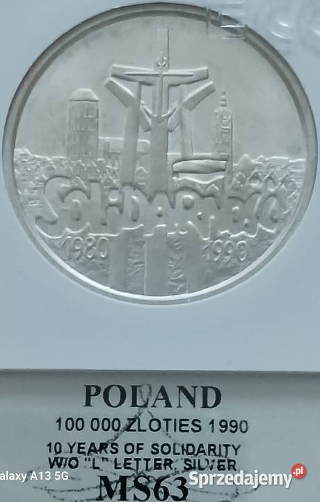 100 000 Solidarność 1990 r TYP B MS63 GCN wielkopolskie Konin