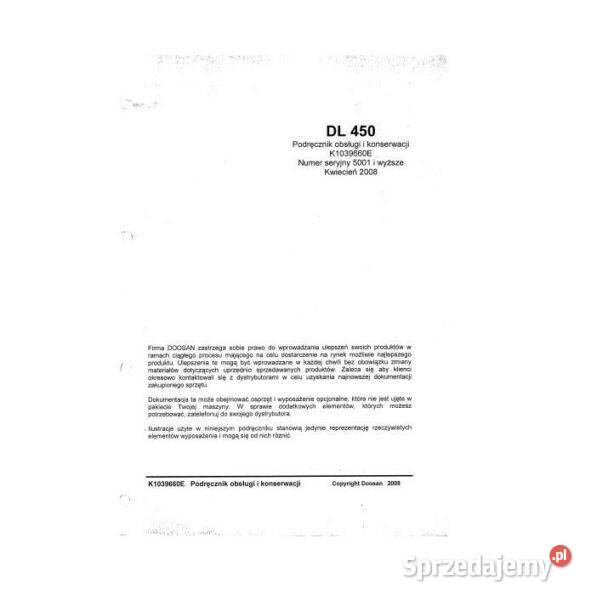 Ładowarka DOOSAN DL 450 instrukcja DTR wysyłka Kielce sprzedam