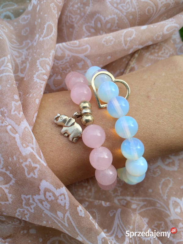 Dwie bransoletki z Opalu i Kwarcu różowego srebrne