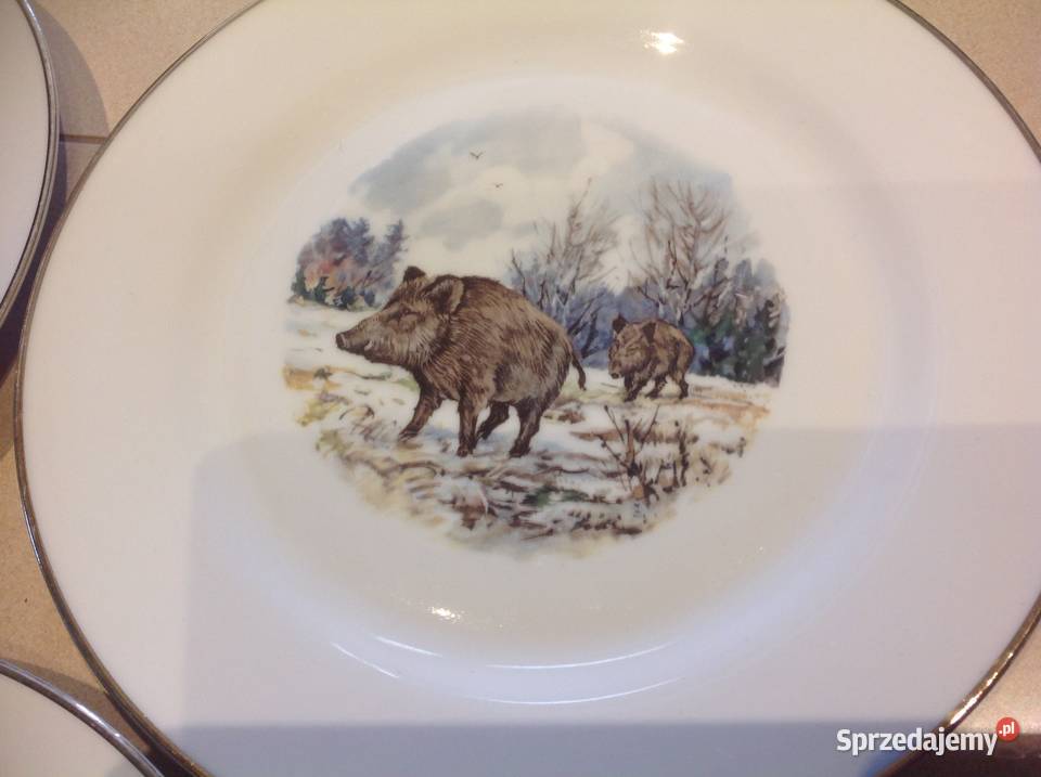 Duży Porcelanowy Talerz Motyw Myśliwski Stara Nowa Sól