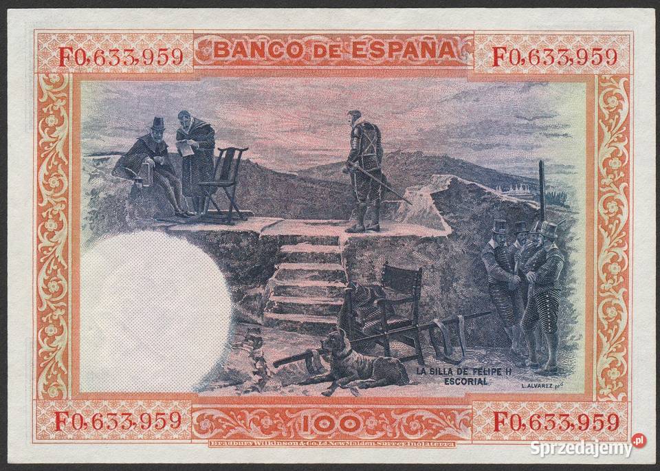 HISZPANIA 100 PESET 1925 FILIP II STAN BANKOWY Łódź sprzedam