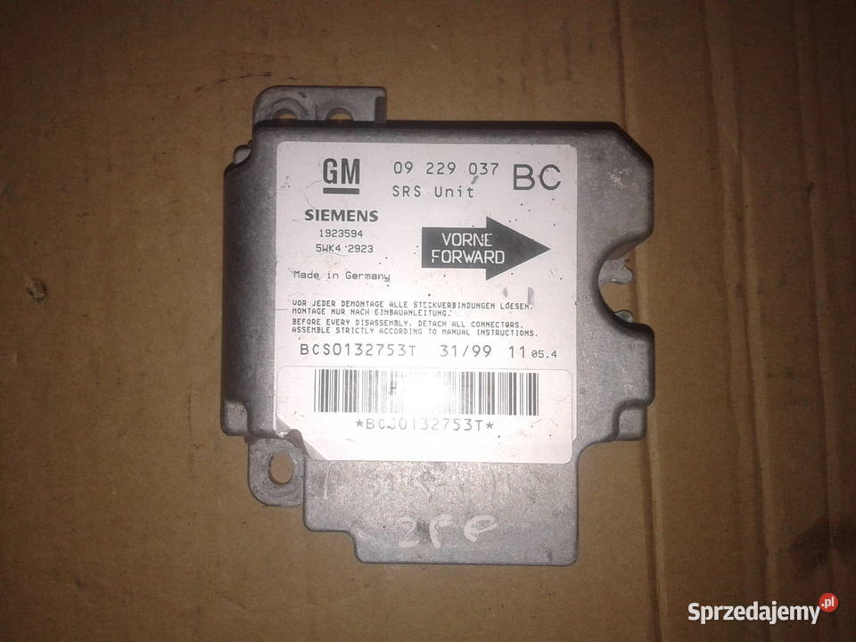 MODUŁ SENSOR AIRBAG OPEL 09229037 osobowe