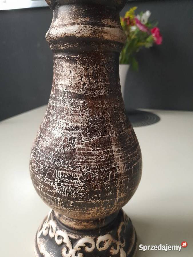 Ceramiczny kolumnowy świecznik vintage wielokolorowy Ceramika i szkło wielkopolskie Koło