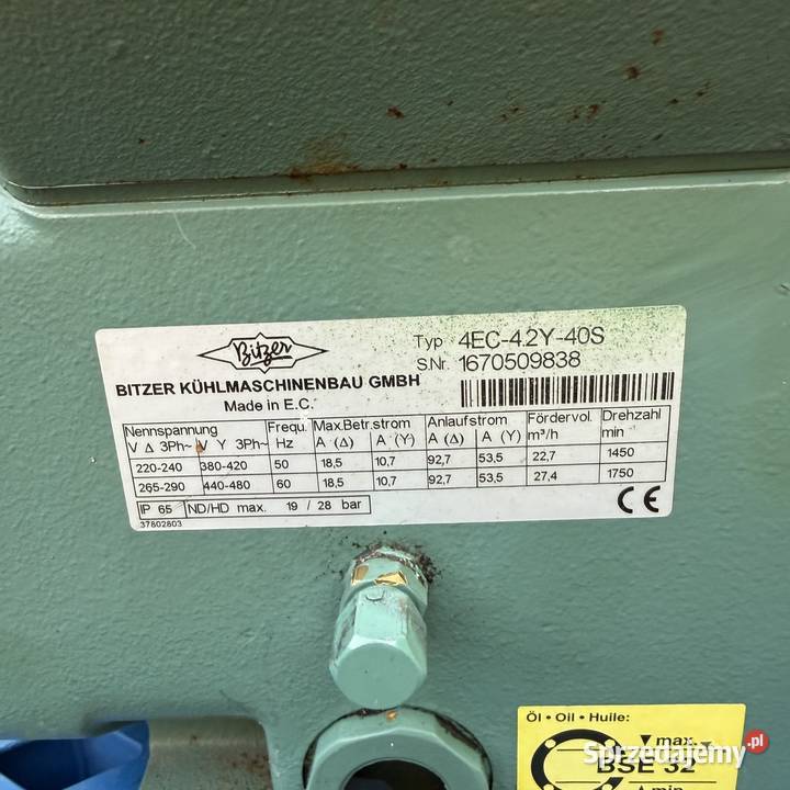 Sprężarka Bitzer 4EC42Y40S 227 mh Magazynowanie Paczków sprzedam