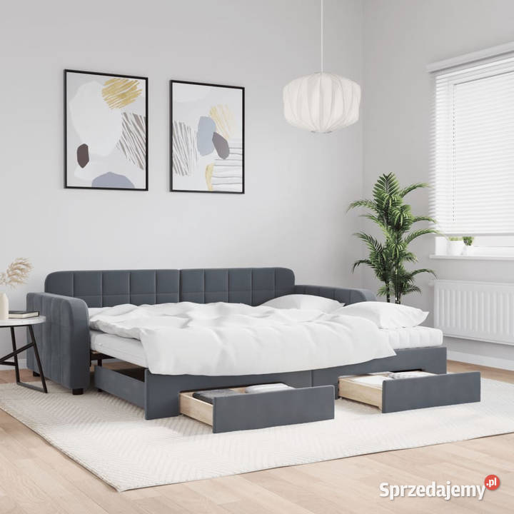 Sofa rozsuwana z szufladami ciemnoszara aksamit Warszawa sprzedam