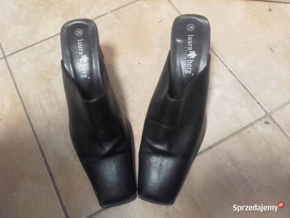 buty damskie na obcasie skórzane klapki r38 Sandały i klapki