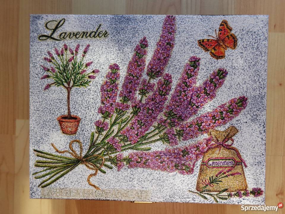 Drewniana ozdobna LAWENDA skrzyneczka na skarby wielokolorowy Dekoracje i ozdoby