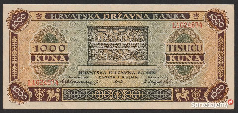 Chorwacja 1000 kuna kun 1943 stan bankowy UNC łódzkie