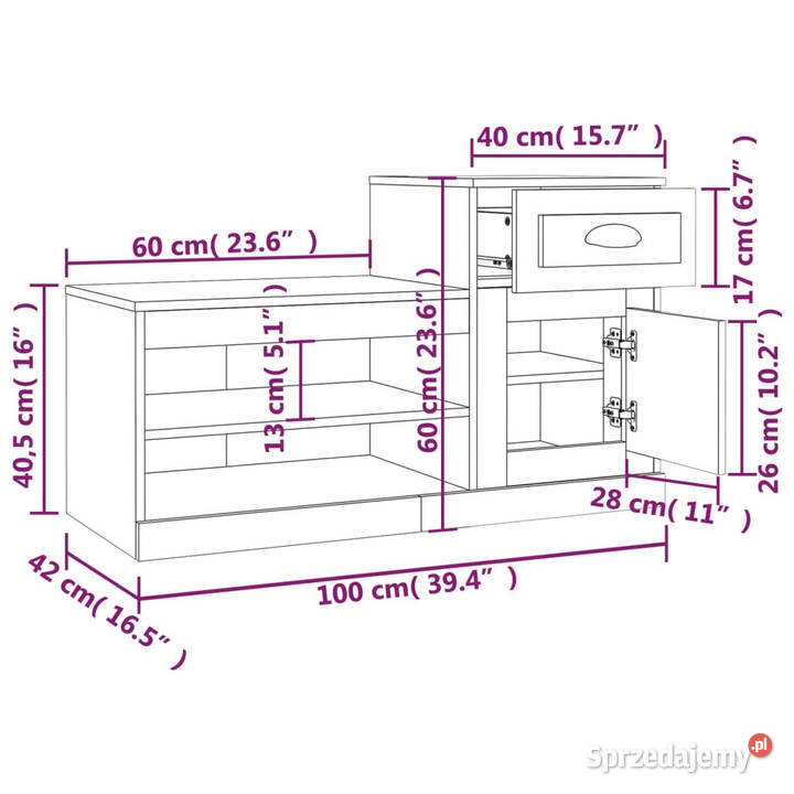 Szafka na buty brązowy dąb 100x42x60 WM816423 Warszawa sprzedam
