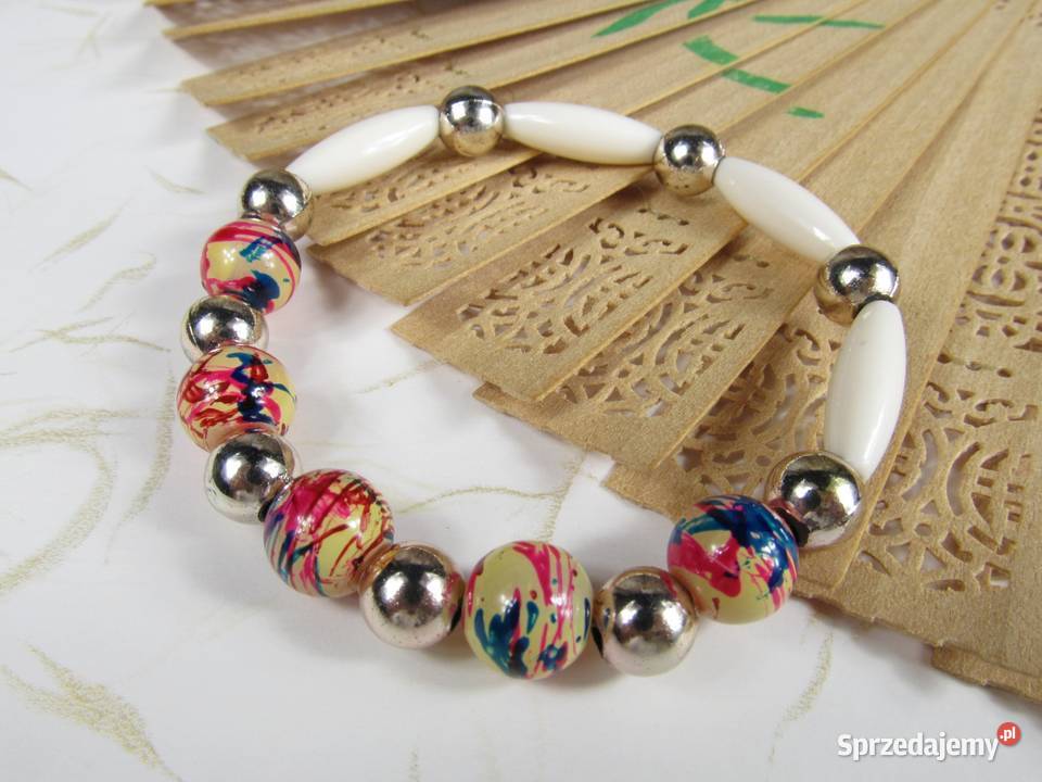 Bransoletka kolorowy srebrny kremowy owal eko Zegarki i Biżuteria Katowice