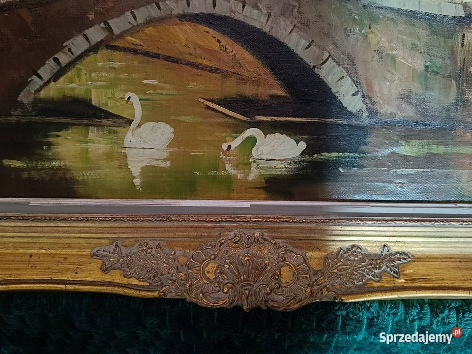 Stary duży obraz na płótnie z pięknej pałacowej Lipno sprzedam