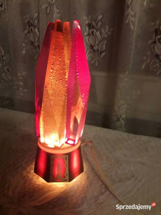 Lampka nocna kryształy lampa stołowa brązowa PRL Piotrków Trybunalski
