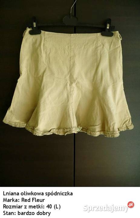 Lniana oliwkowa spódniczka spódnica L 40 falbany Toruń sprzedam