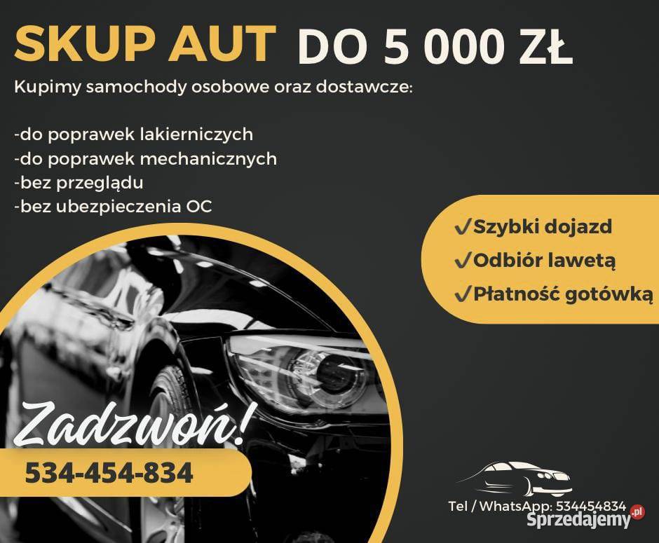 Skup Aut Pojazdów do 5000 Radom Kielce Szydłowiec usługa