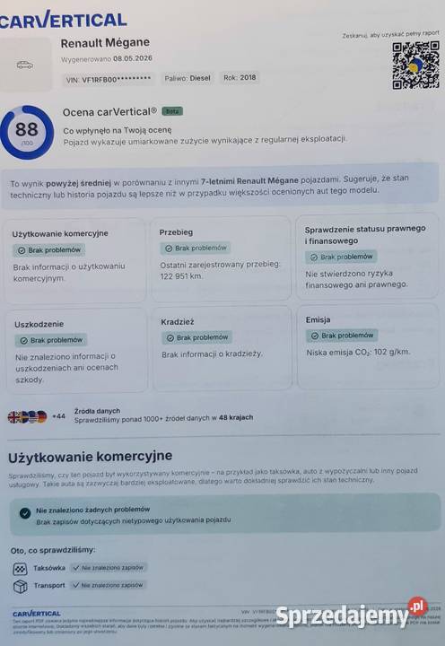 Renault Megane IV kombi 15 dci Blue 116 2018 Zarejestrowany w Polsce Tarnowo Podgórne