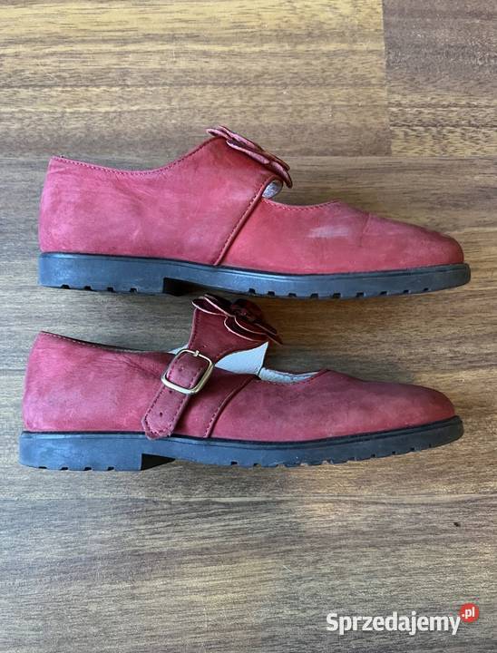 Czerwone zamszowe dziewczęce buciki Trzewiki i półbuty Brześć Kujawski
