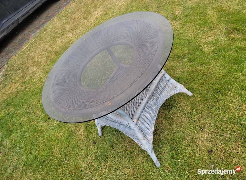 Stół Ogrodowy Wiklinowy ze Szklanym Blatem 90 Lewin Brzeski