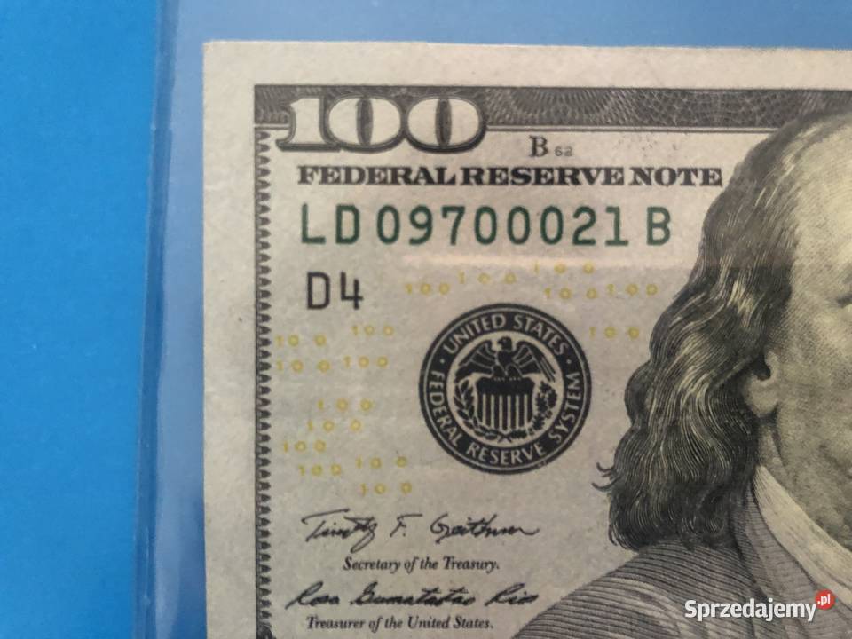 Banknot 100 dollarow ciekawy numer 09700021 Szczecin